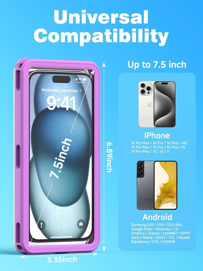 APRUT Waterproof Phone Pouch Case 7.5", 2025 Upgraded IPX8 Waterproof Phone Case for Snorkeling, Universal Fit for iPhone 16 Pro Max 15 14 13, Galaxy S25, Beach Vacation Essentials (Purple) - Image 3